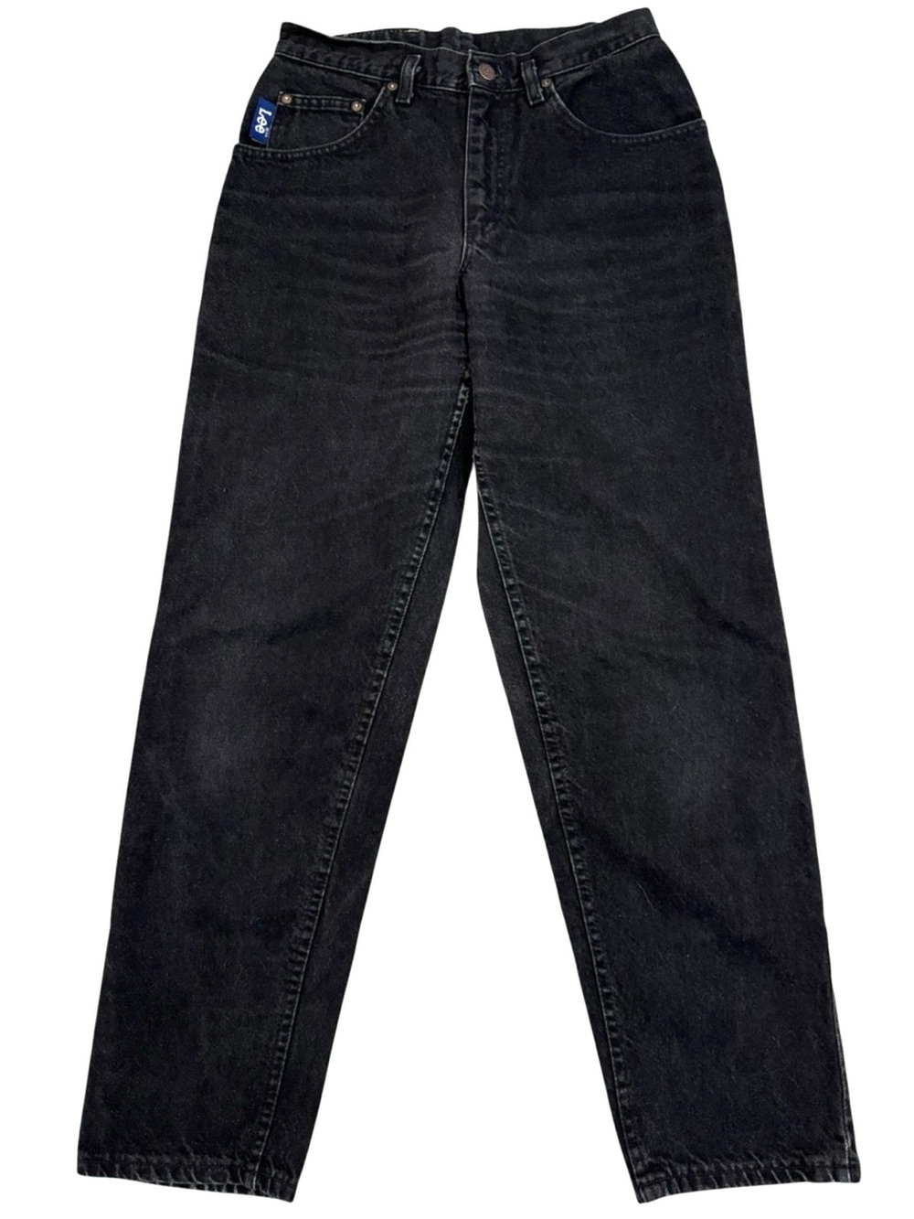 Vintage 80s Lee Black Jeans High Rise Tapered USA 30x32 Fits 27x30